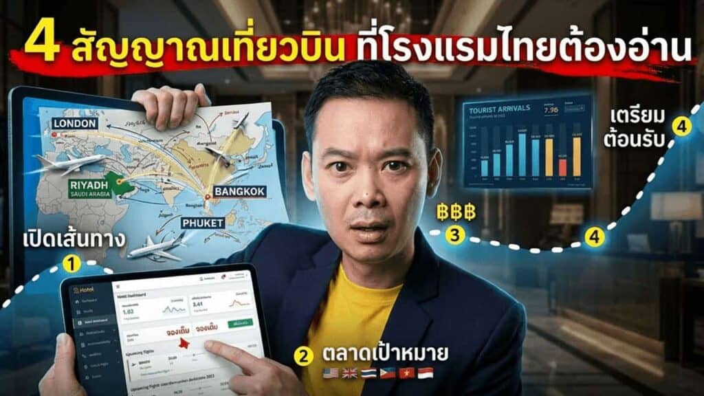แผนภาพ 4 สายการบินใหม่ที่ได้สล็อต Winter 2026/2027 บินเข้าไทย Riyadh Air, Virgin Atlantic, AirBorneo, SkyUp Nistru เทียบกับ source market และเมืองท่องเที่ยวของโรงแรมไทย
